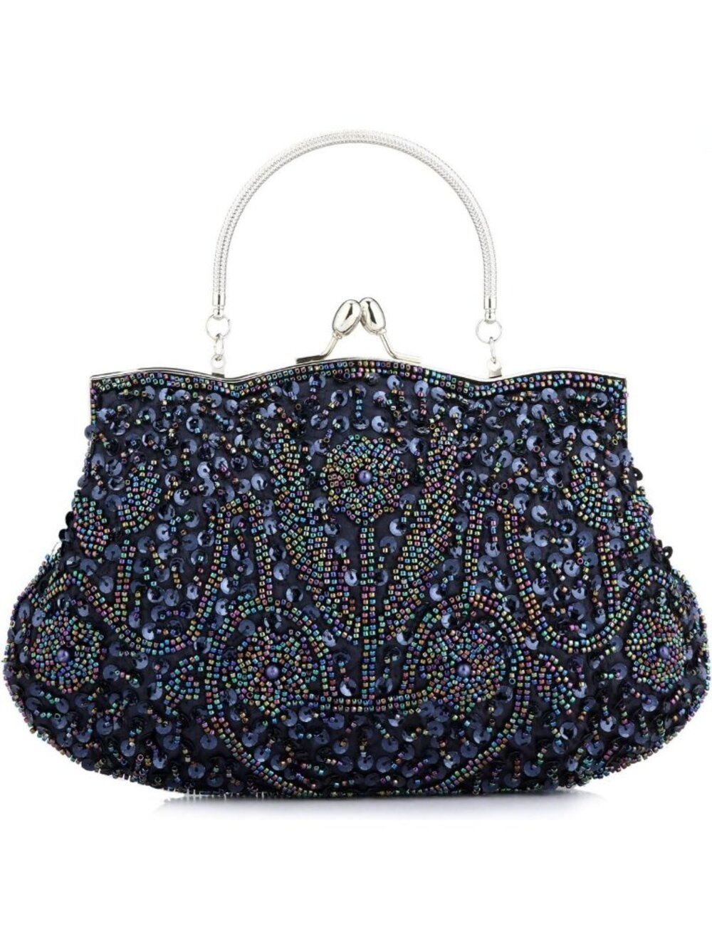 Elegant Beaded Sequin Flower Evening Clutch Bag - Large Handbag for Women